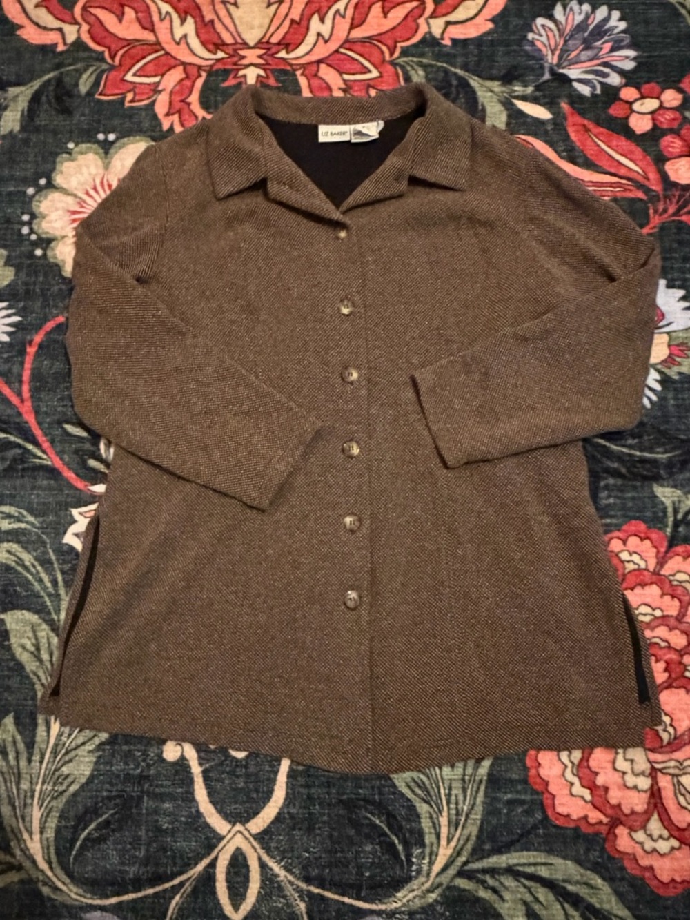 3/$25 🍂 Liz Baker Brown Textured Button Front Jacket 1X Vintage Feel